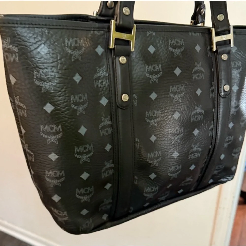 MCM Black and Gray Viestoe Tote Silver Hardware